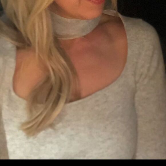 MNG grey gray sweater open chest cut out bodysuit small s sexy - Picture 2 of 6